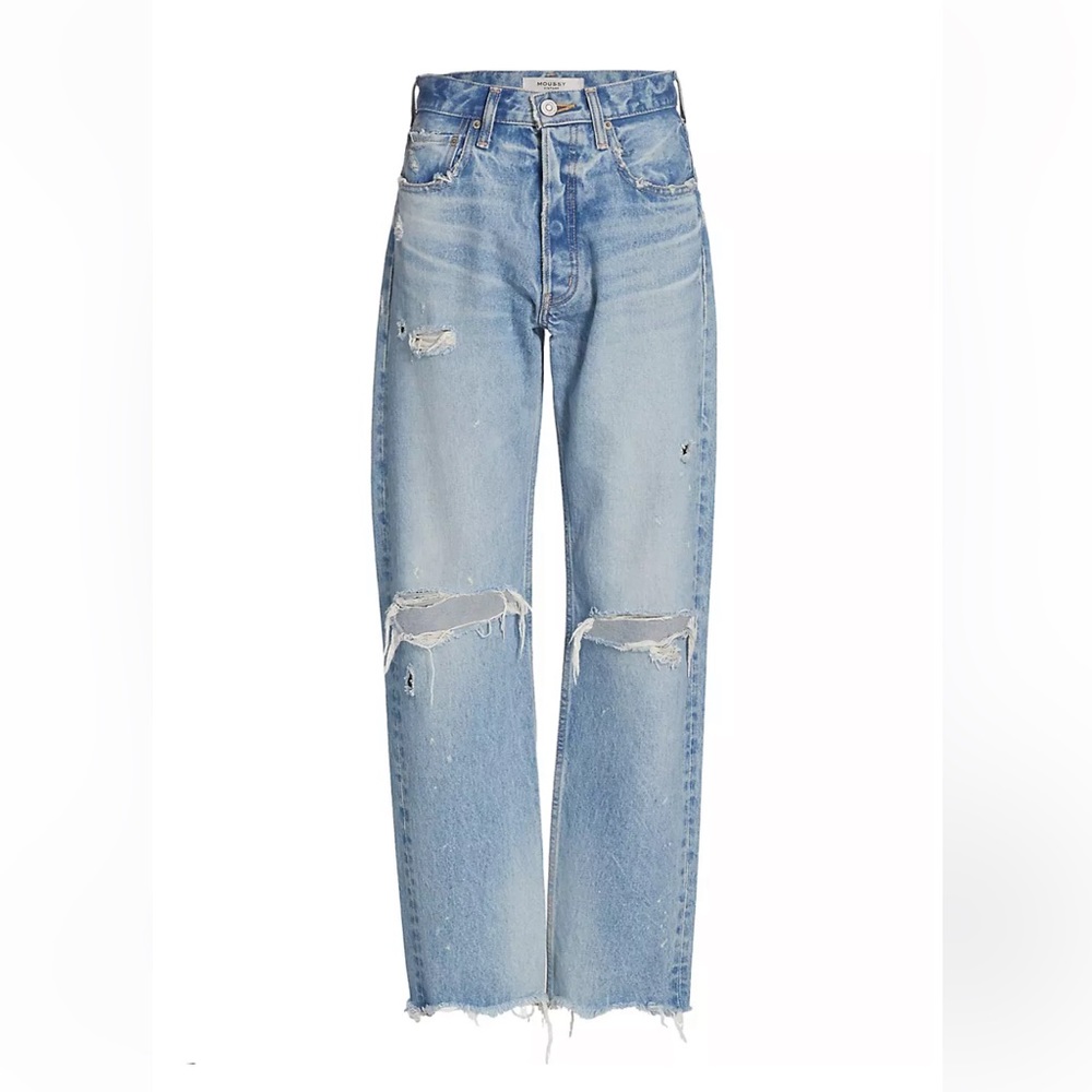 Moussy Vintage Odessa Ripped Straight-Leg Jeans in Blue